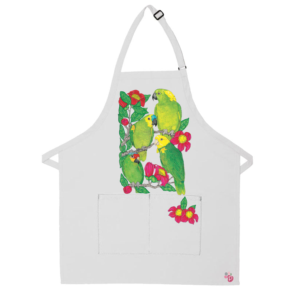 Amazon Parrot Floral Apron Two Pocket Bib Apron with Adj Neck - Pipsqueakproductions