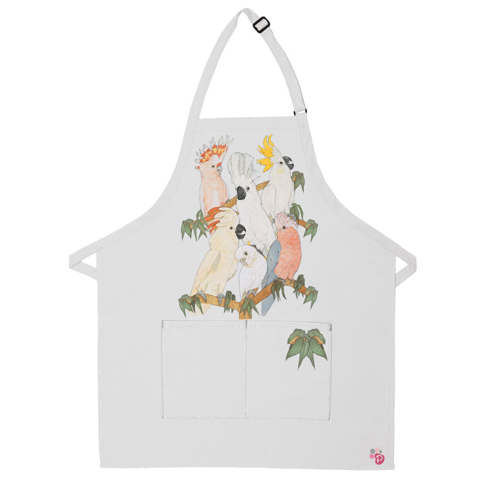 Cockatoo Parrot Apron Two Pocket Bib Apron with Adj Neck - Pipsqueakproductions