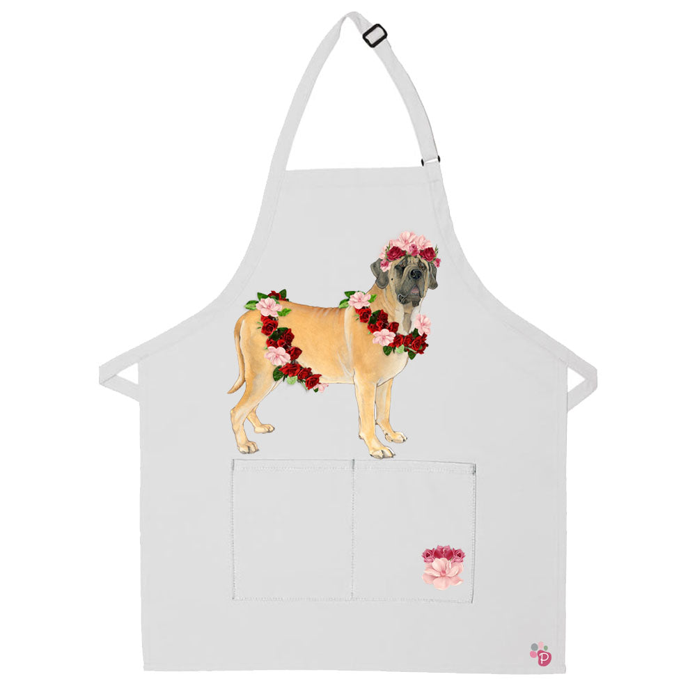Mastiff Floral Apron Two Pocket Bib Apron with Adj Neck - Pipsqueakproductions
