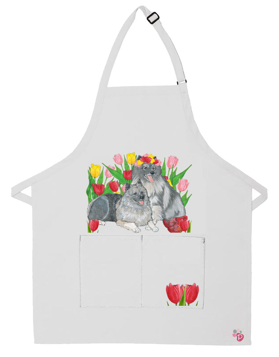 Keeshond Floral Apron Two Pocket Bib Apron with Adj Neck - Pipsqueakproductions