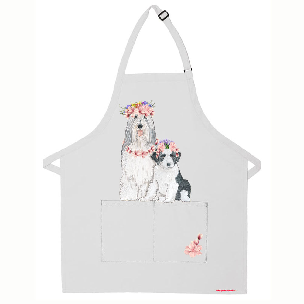 Bearded Collie Floral Apron Two Pocket Bib Apron with Adj Neck - Pipsqueakproductions