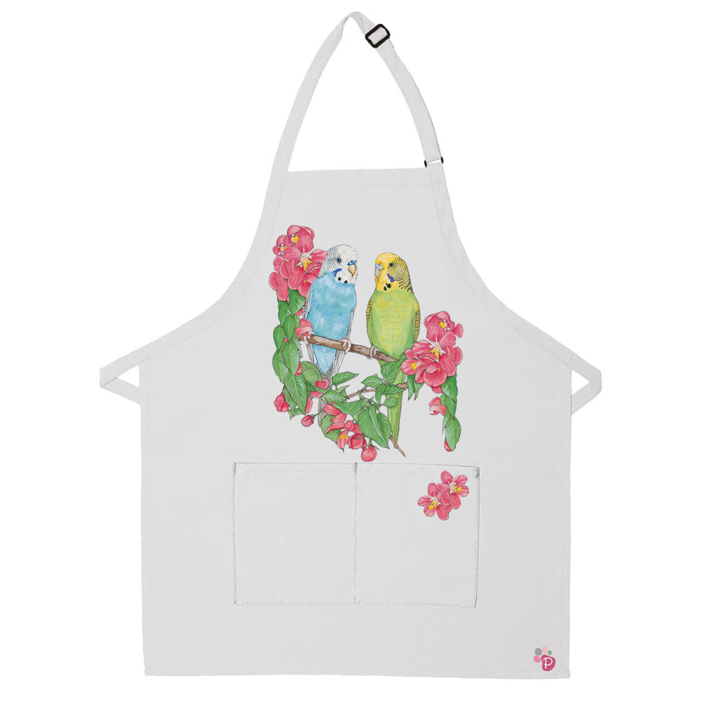 Parakeet Budgie Parrot  Apron Two Pocket Bib Apron with Adj Neck - Pipsqueakproductions