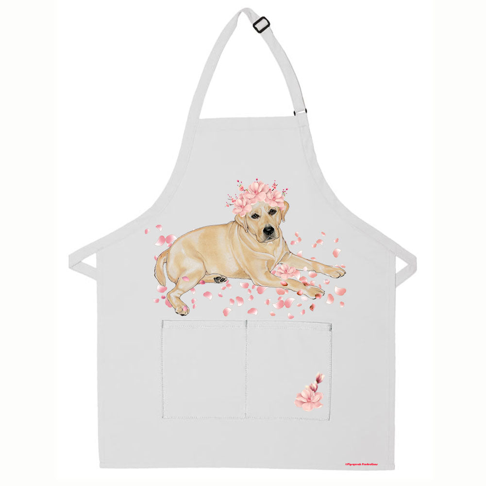Labrador Retriever Yellow Lab Floral Apron Two Pocket Bib Apron with Adj Neck - Pipsqueakproductions
