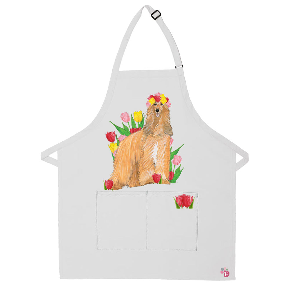 Afghan Hound Floral Apron Two Pocket Bib Apron with Adj Neck - Pipsqueakproductions