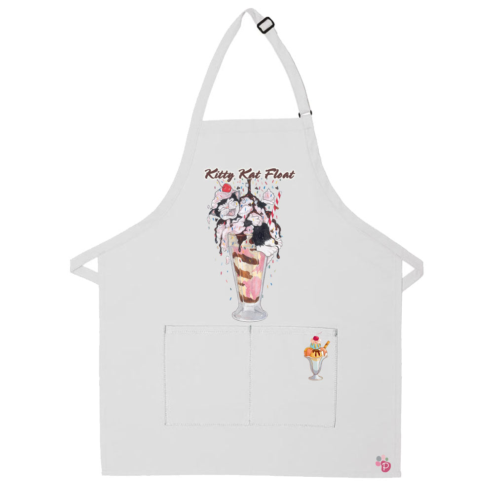 Cat Black and White Kitty Float Apron Two Pocket Bib Apron with Adj Neck - Pipsqueakproductions