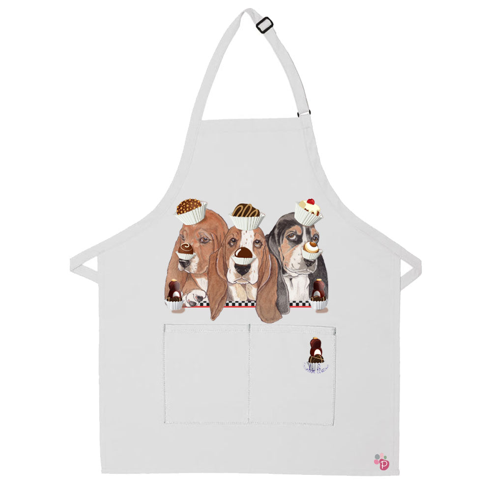 Basset Hound Bonbons Apron Two Pocket Bib Apron with Adj Neck - Pipsqueakproductions