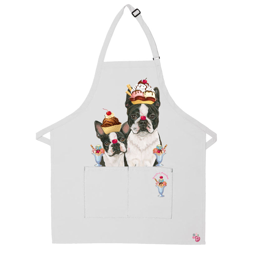 Boston Terrier Sundae Apron Two Pocket Bib Apron with Adj Neck - Pipsqueakproductions
