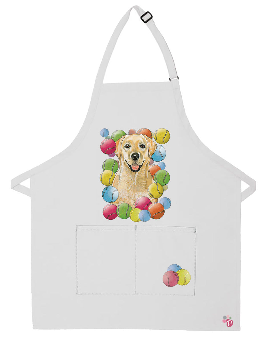 Labrador Retriever Yellow Lab Tennis Dog Apron Two Pocket Bib Apron with Adj Neck - Pipsqueakproductions
