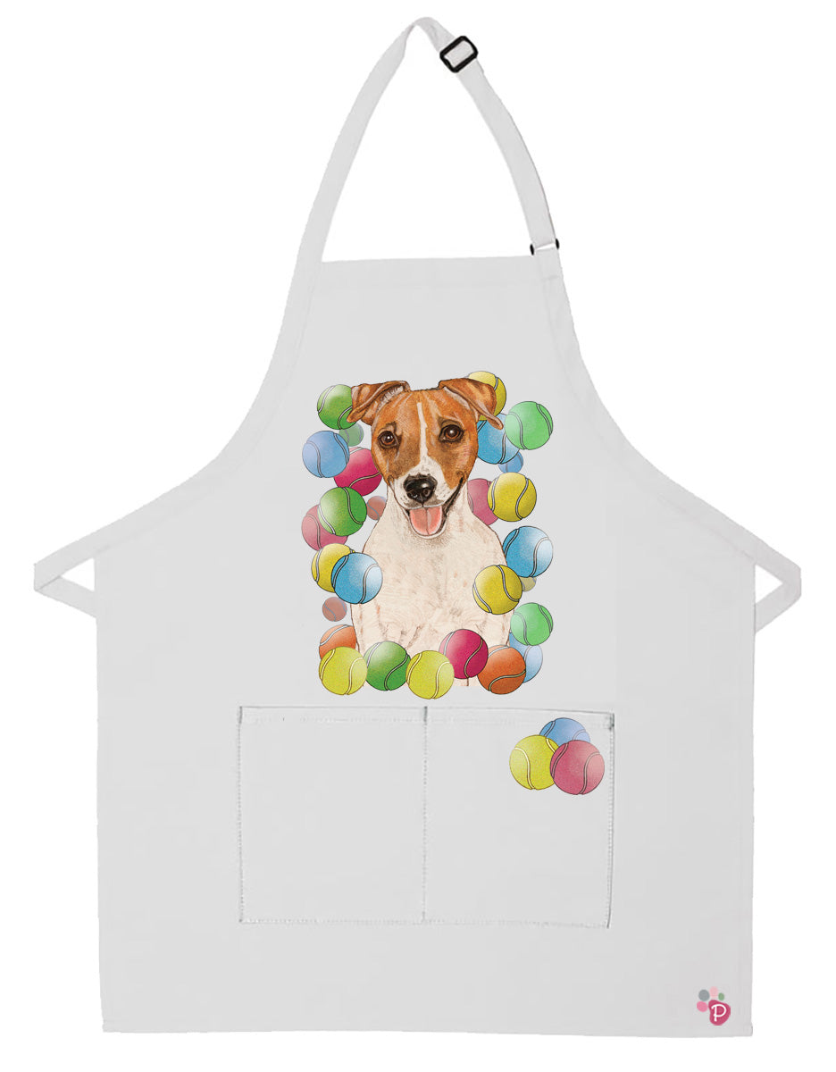 Jack Russell Terrier Tennis Dog Apron Two Pocket Bib Apron with Adj Neck - Pipsqueakproductions