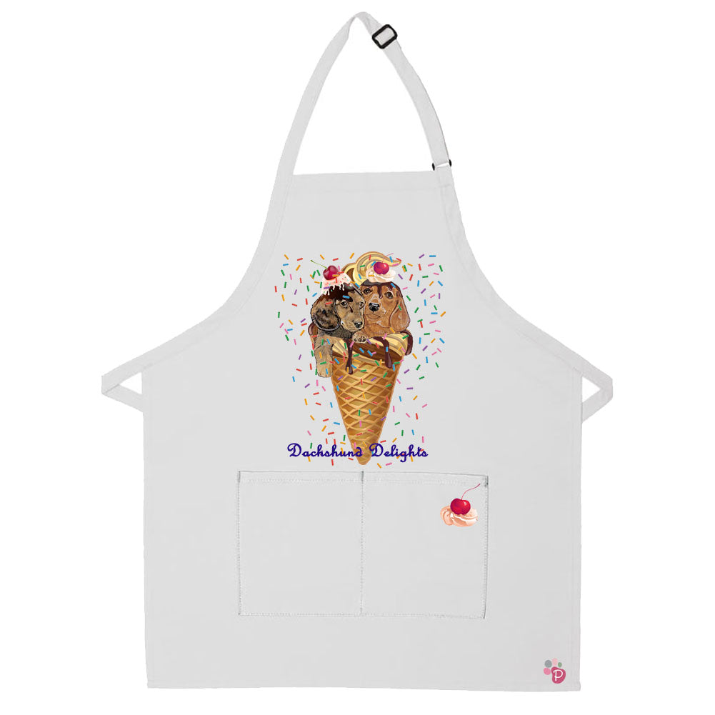 Dachshund Delights Two Pocket Bib Apron with Adj Neck - Pipsqueakproductions