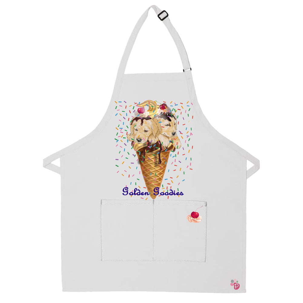 Golden Retriever Goodies Two Pocket Bib Apron with Adj Neck - Pipsqueakproductions