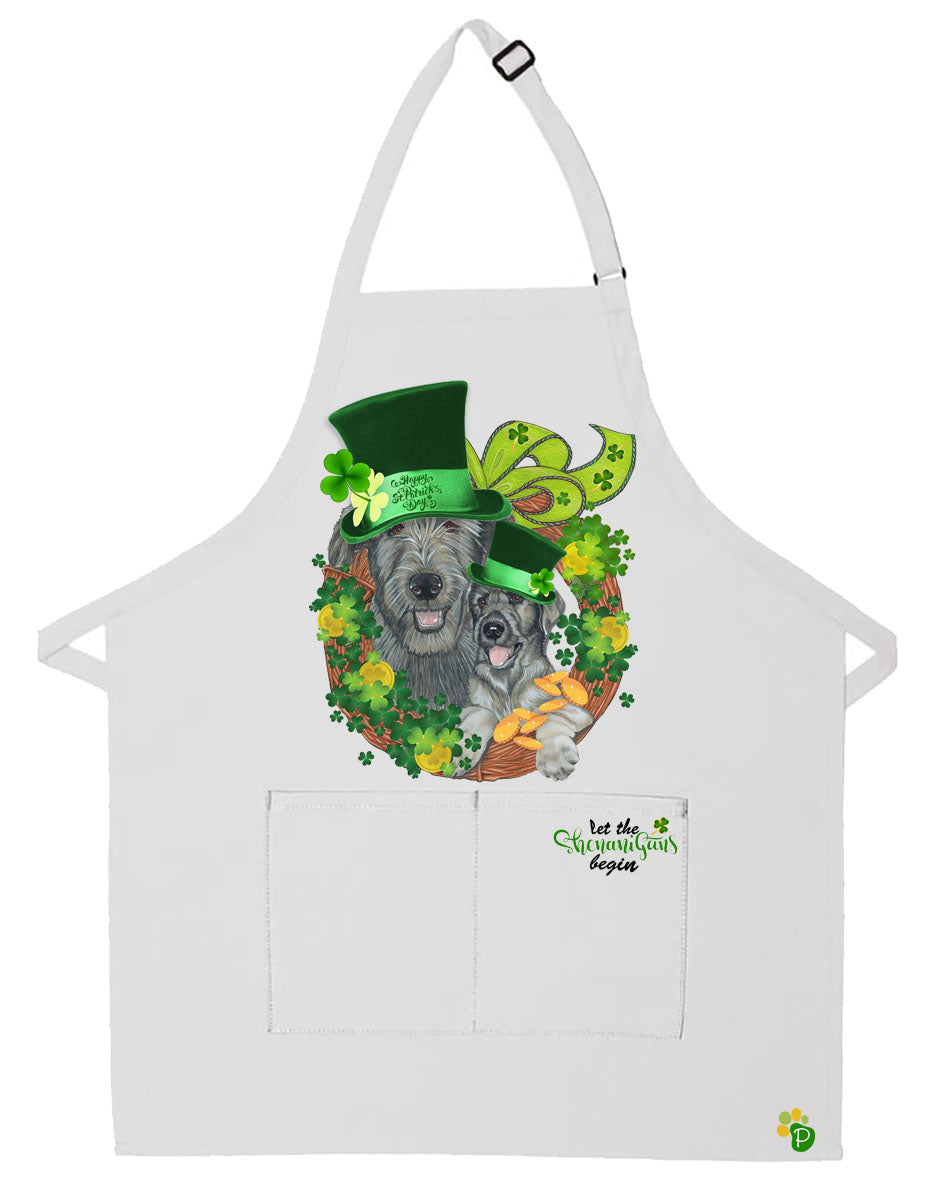 Irish Wolfhound Saint Patrick's Day Apron Two Pocket Bib Apron with Adj Neck - Pipsqueakproductions