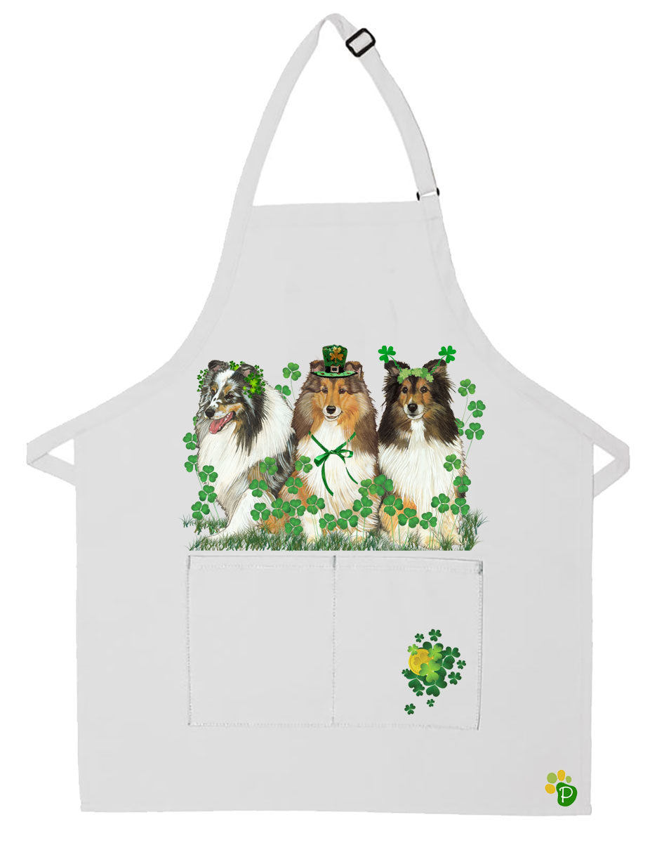 Shetland Sheepdog Saint Patrick's Day Apron Two Pocket Bib with Adj Neck - Pipsqueakproductions