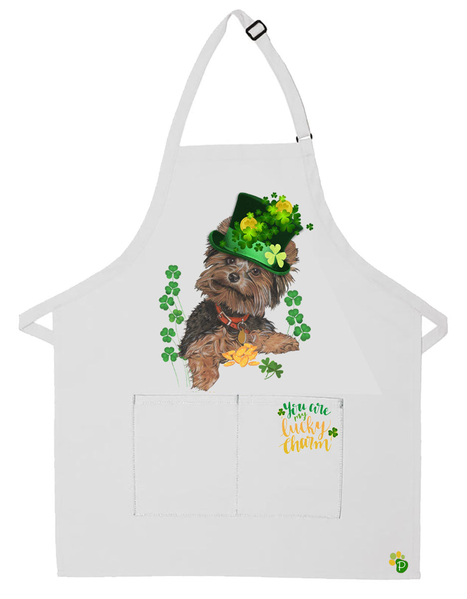 Yorkshire Terrier Saint Patrick's Day Apron Two Pocket Bib with Adj Neck - Pipsqueakproductions