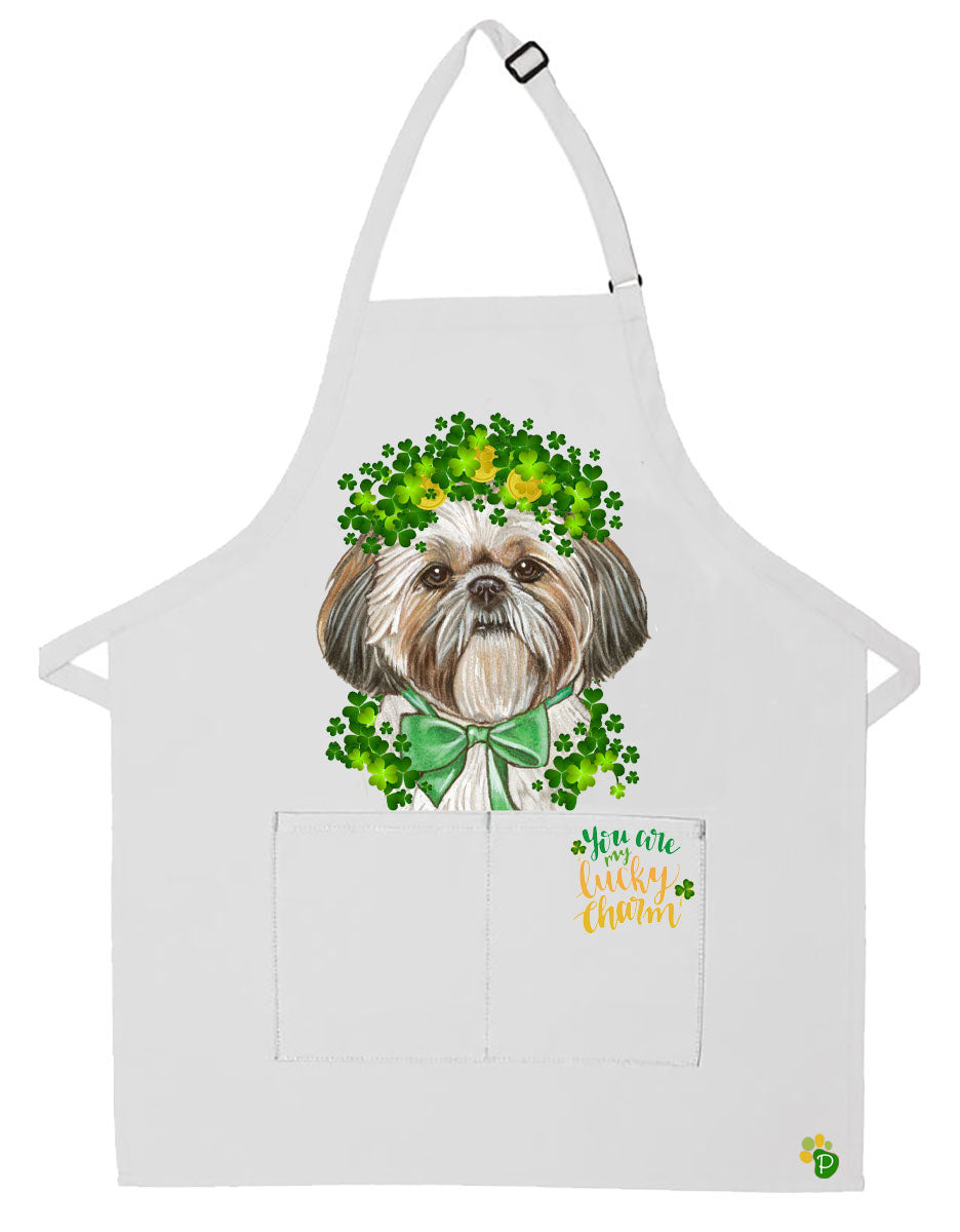 Shih Tzu Saint Patrick’s Day Apron, Two Pocket Bib with Adjustable Neck, Kitchen Pet Gift - Pipsqueakproductions