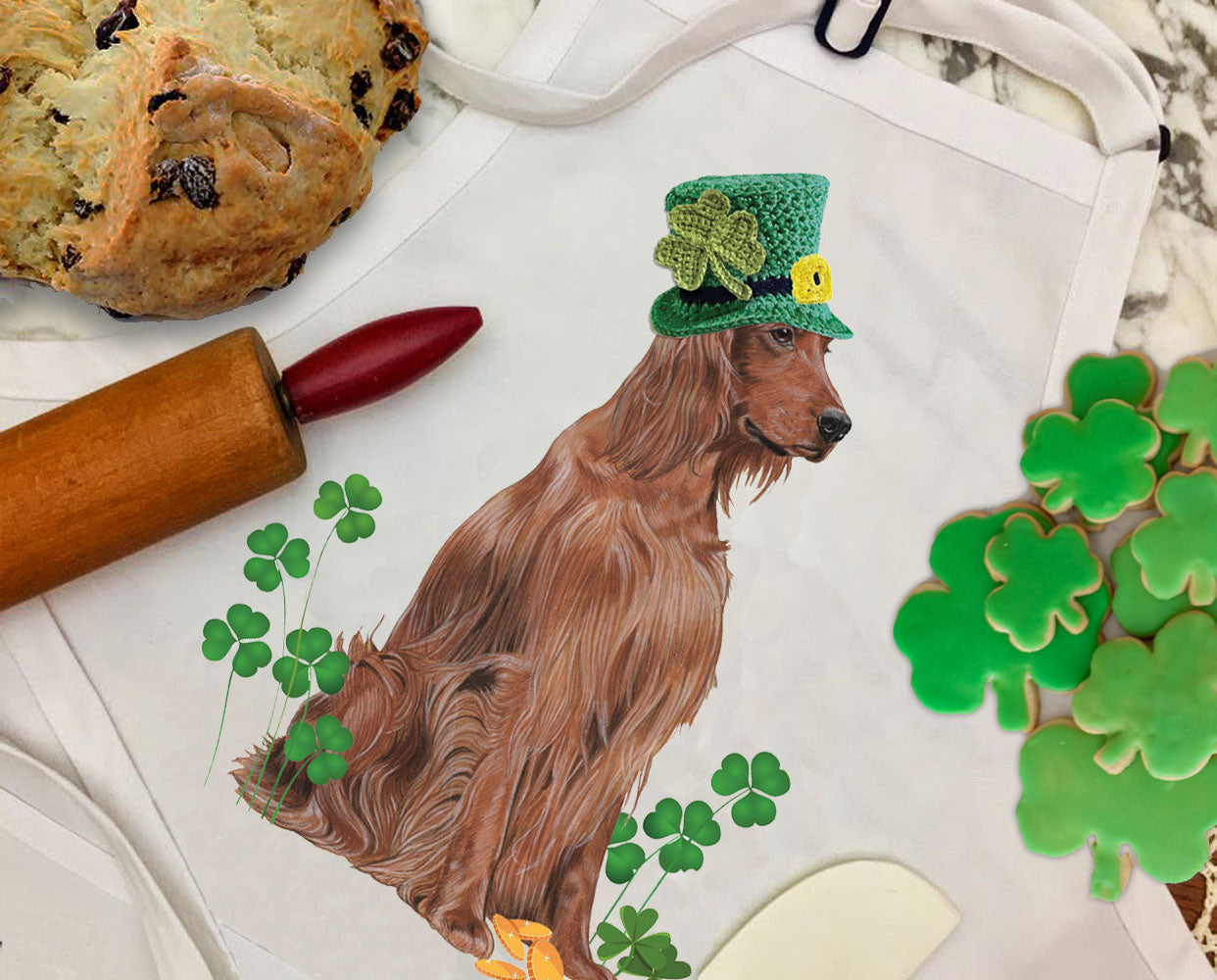 Irish Setter Saint Patrick's Day Apron Two Pocket Bib Apron with Adj Neck - Pipsqueakproductions