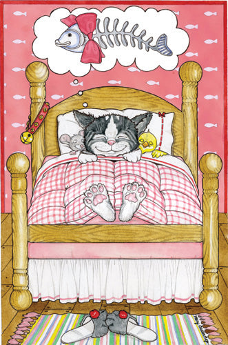 Cat Kitty Dreams Birthday Card 5 x 7 with Envelope - Pipsqueakproductions