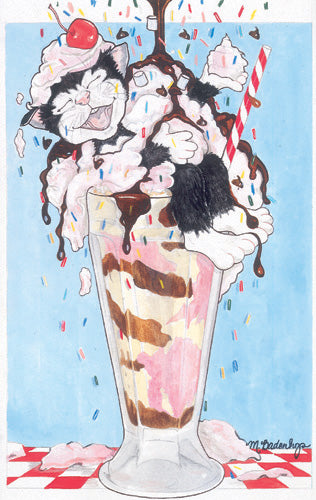 Cat Kitty Kat Float Birthday Card 5 x 7 with Envelope - Pipsqueakproductions