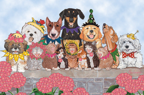 Dogs with Cats Fiesta Time Birthday Card 5 x 7 with Envelope - Pipsqueakproductions