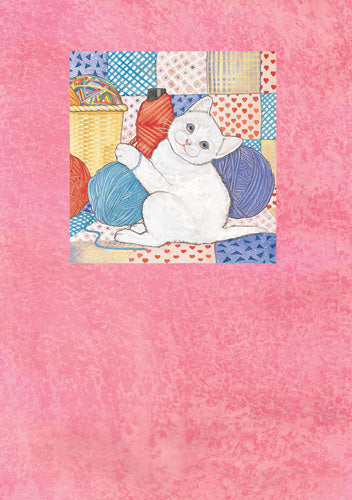 Cat White Purry Furry Kitty Birthday Card 5 x 7 with Envelope - Pipsqueakproductions