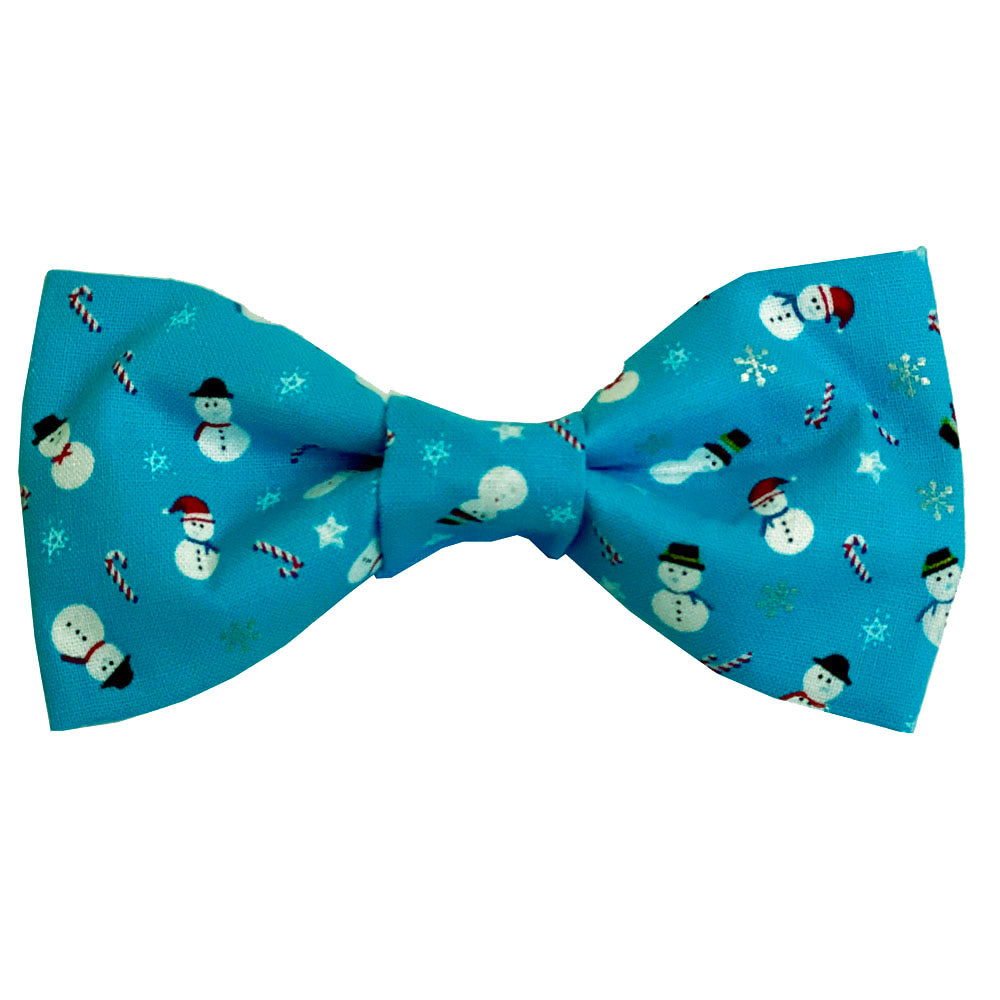 Dog Bow Tie Holiday Winter Blue with Snowmen - Pipsqueakproductions