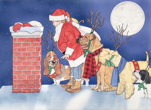 Dog Group Up on the Rooftop Christmas Cards Set of 10 cards & 10 envelopes - Pipsqueakproductions