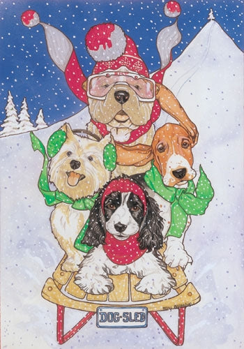 Dog Group Sled Christmas Card 5 x 7 with Envelope - Pipsqueakproductions
