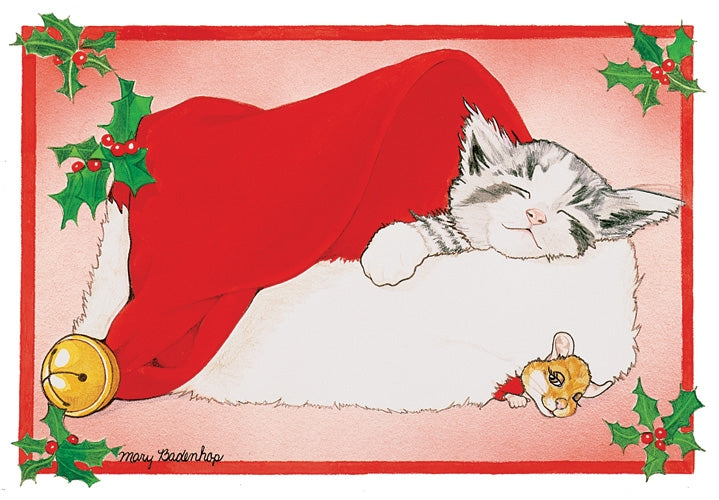 Cat in Santa's Cap Christmas Card 5 x 7 with Envelope - Pipsqueakproductions