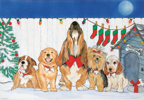 Dog Group Caroling Canines Christmas Cards Set of 10 cards & 10 envelopes - Pipsqueakproductions