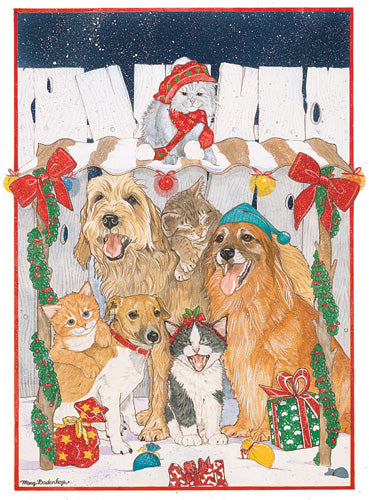 Dog and Cat Group Purrfect Holiday Christmas Cards Set of 10 cards & 10 envelopes - Pipsqueakproductions