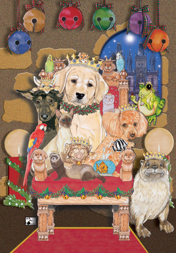 Dog, Cat with other Petsitters Group Christmas Cards Set of 10 cards & 10 envelopes - Pipsqueakproductions