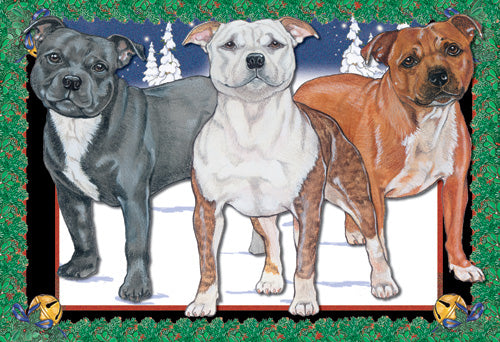 Staffordshire Bull Terrier Staffie Dog Christmas Cards Set of 10 cards & 10 envelopes - Pipsqueakproductions