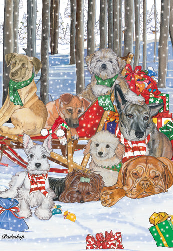 Dog Group Sleighride Wonderland Christmas Cards Set of 10 cards & 10 envelopes - Pipsqueakproductions