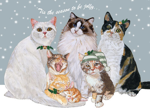 Cat Group Christmas Cards Set of 10 cards & 10 envelopes - Pipsqueakproductions