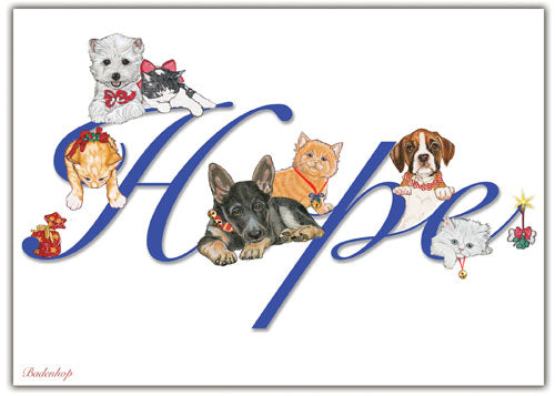 Dog and Cat Group Hope Christmas Cards Set of 10 cards & 10 envelopes - Pipsqueakproductions