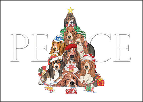 Basset Hound Peace Tree Christmas Cards Set of 10 cards & 10 envelopes