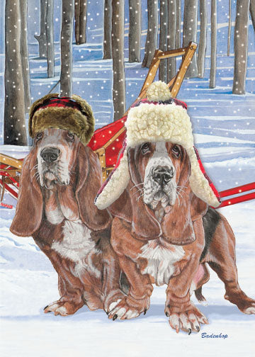 Basset Hound Holiday Trail Christmas Cards Set of 10 cards and 10 envelopes