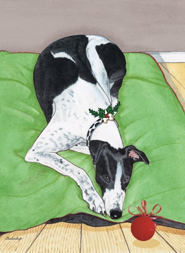 Greyhound Black with White Greyhound Christmas Card 5 x 7 with Envelope - Pipsqueakproductions