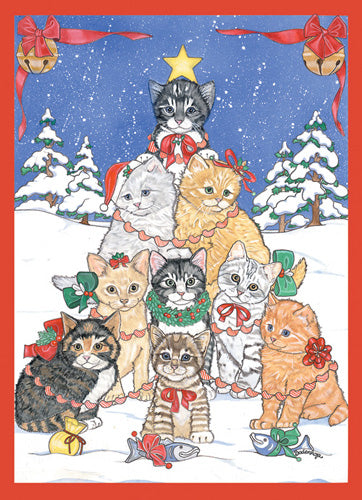 Cat - Mas Tree Christmas Cards Set of 10 cards & 10 envelopes - Pipsqueakproductions
