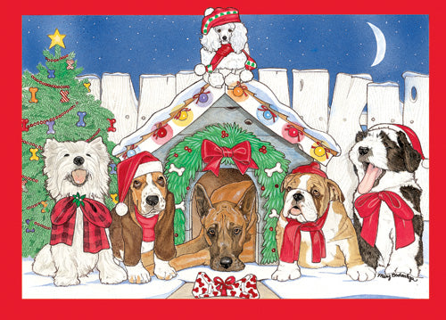 Dog Group Holiday Hangout Christmas Cards Set of 10 cards & 10 envelopes - Pipsqueakproductions