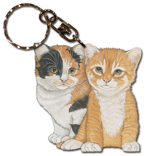 Cat Calico and Tabby Cat Keychain Wooden - Pipsqueakproductions