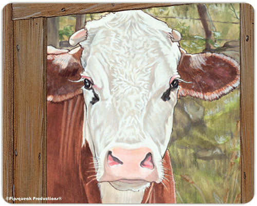 Cow Brown and White Hereford, Cutting Board Tempered Glass, Pet Placemat, 11.5" x 15.5" - Pipsqueakproductions