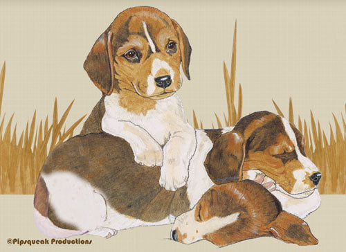 Beagle Dog Pups Cutting Board Tempered Glass 8" x 11" - Pipsqueakproductions