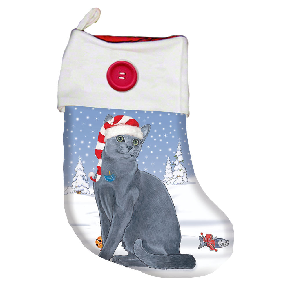 Russian Blue Grey Cat Christmas Stocking - Pipsqueakproductions