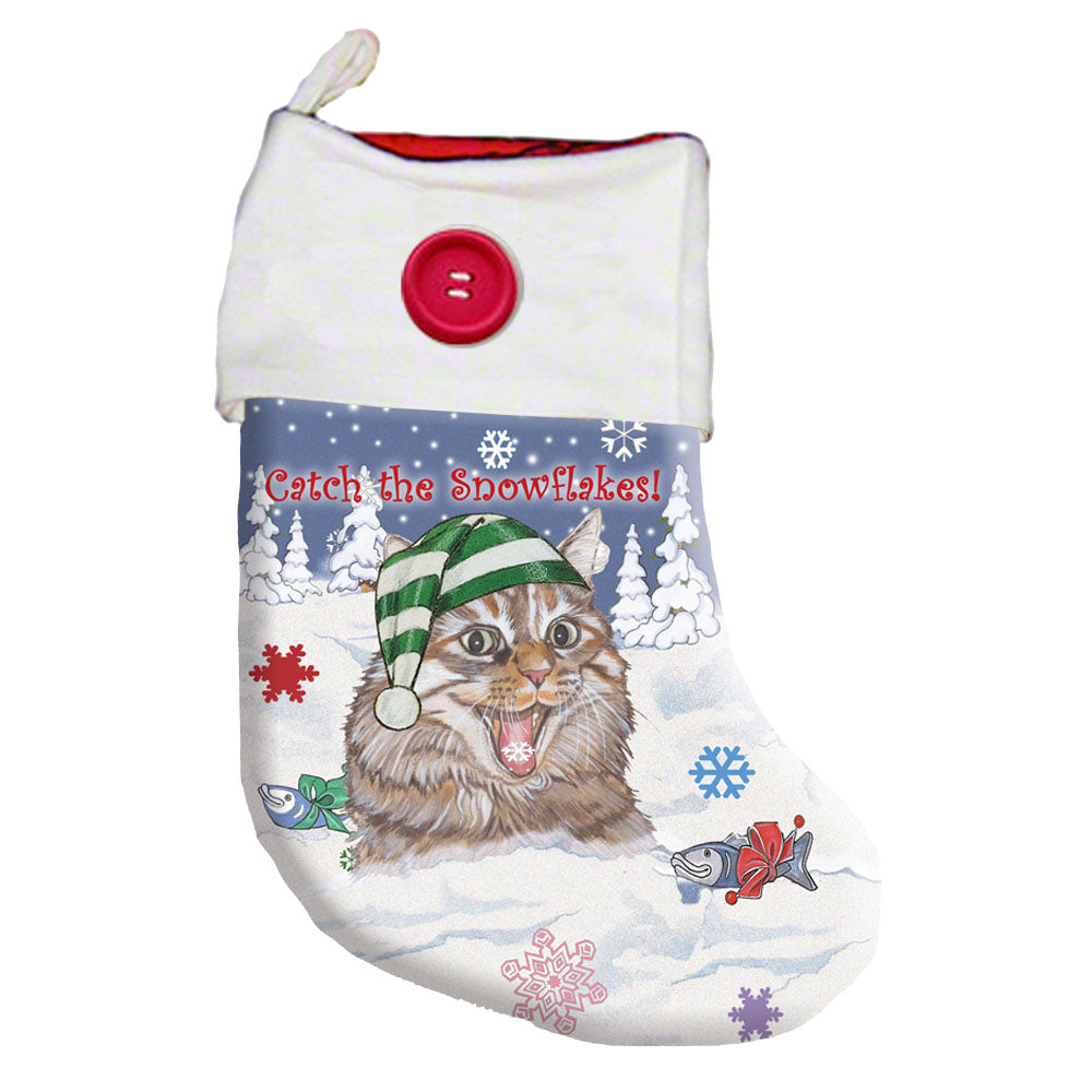 Cat Tabby Snowflake Christmas Stocking - Pipsqueakproductions