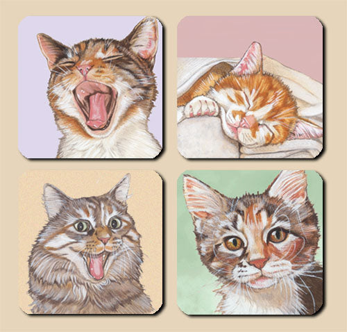 Cat Rubber Coasters Set of 4 - Pipsqueakproductions