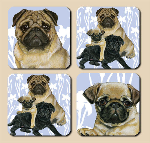 Pug Rubber Coasters Set of 4 - Pipsqueakproductions
