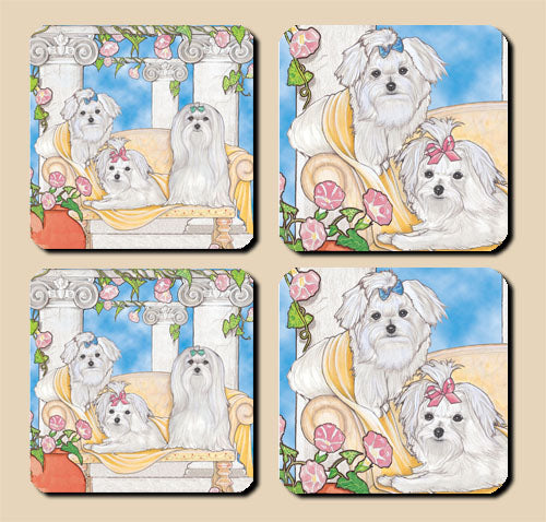 Maltese Rubber Coasters Set of 4 - Pipsqueakproductions