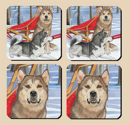 Alaskan Malamute Rubber Coasters Set of 4 - Pipsqueakproductions