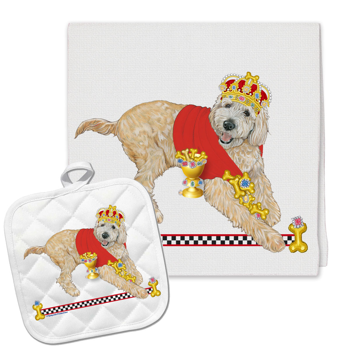 Doodle EmPAWror Kitchen Dish Towel and Pot Holder Gift Set - Pipsqueakproductions